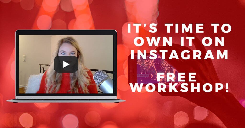 Woman on a computer screen with text overlay free instagram course to grow your instagram organically