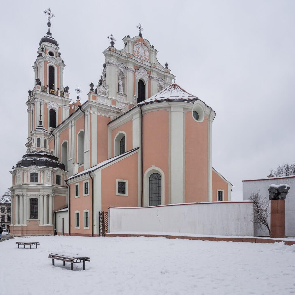 Church of St Catherine Vilnius Lithuania in the snow