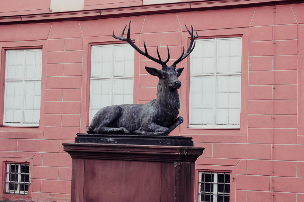 Stag statue outside the castle in Erbach Odenwald