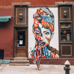 The most instagrammable places in New York. Audrey Hepburn mural at 176 Mulberry Street, Little Italy, New York