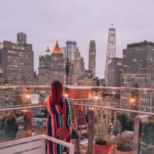 The most instagrammable places in New York. The view from the rooftop bar The Crown at Hotel 50 Bowery, Chinatown, New York