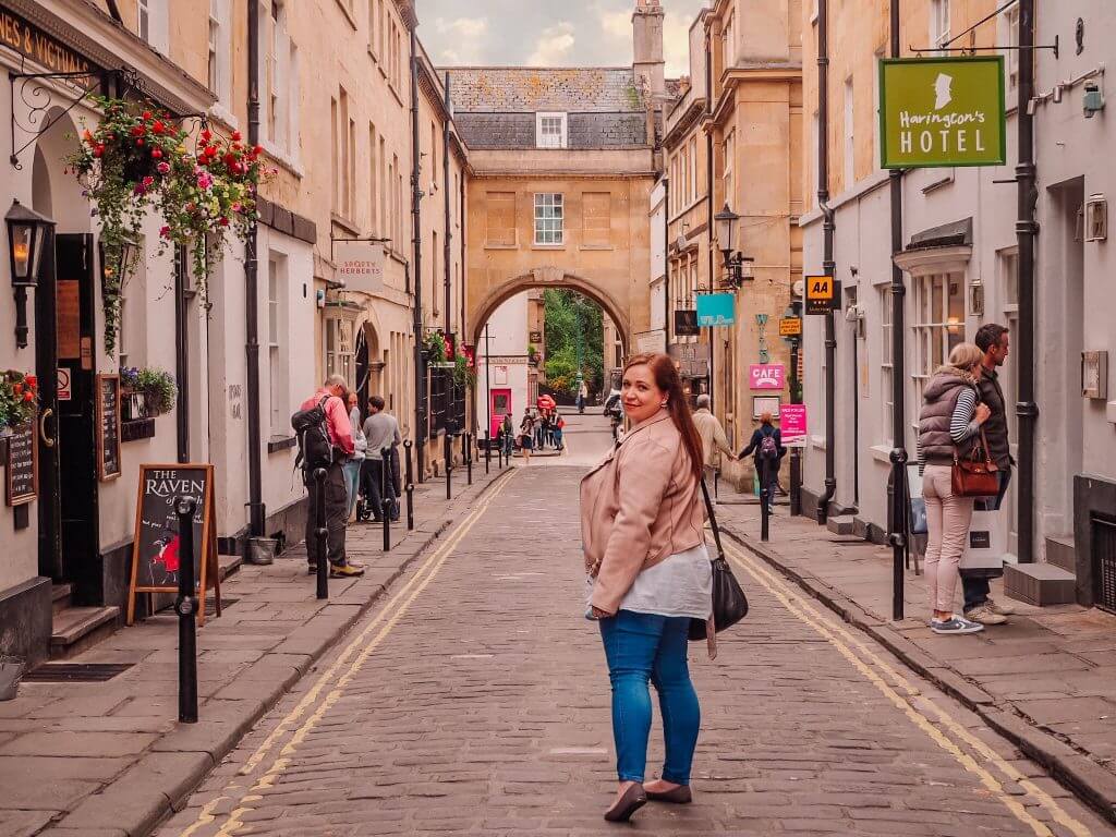 Woman exploring the georgian streets of Bath UK