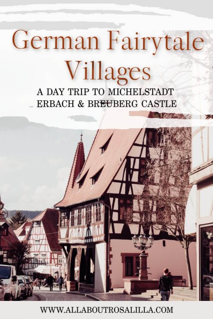Fairytale village of Michelstadt in Odenwald Germany with text overlay