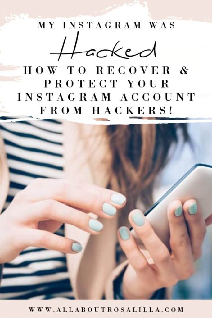 Image of a woman looking at Instagram on her phone with text overlay on what to do if your Instagram account was hacked and deleted