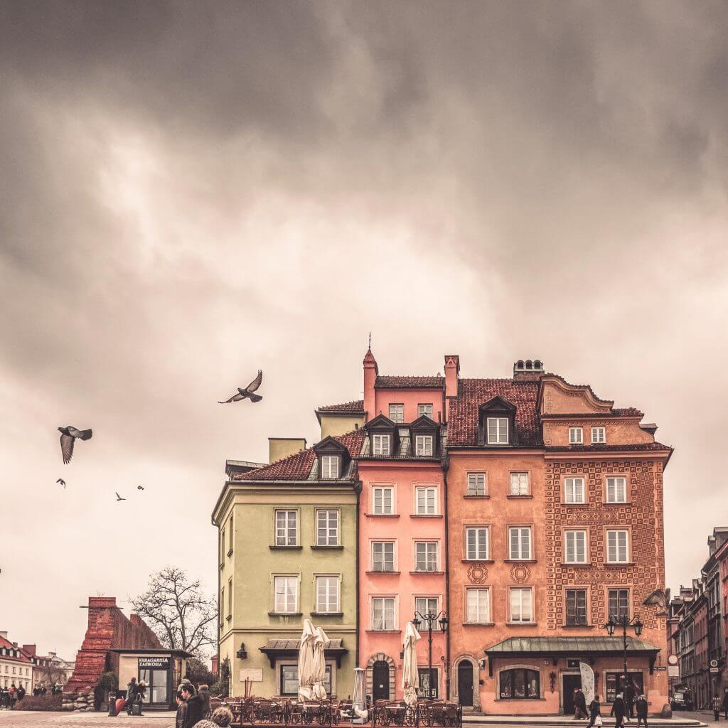 Colourful buildings in Warsaw's main square