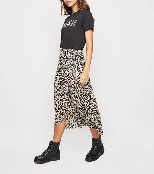 Cream Animal Print Wrap Midi Skirt from New Look