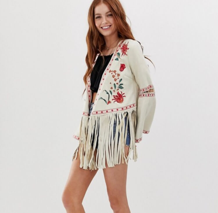 Glamorous embroidered festival jacket with floral embroidery