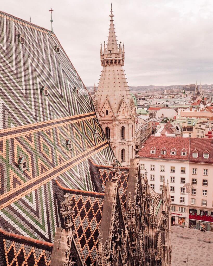 Mosaic tile roof of St Stephen's Cathedral. One of the best things to do in Vienna. Read more on www.allaboutrosalilla.com