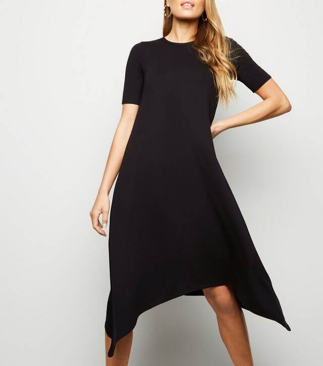 Black Hanky Hem Jersey Midi Dress