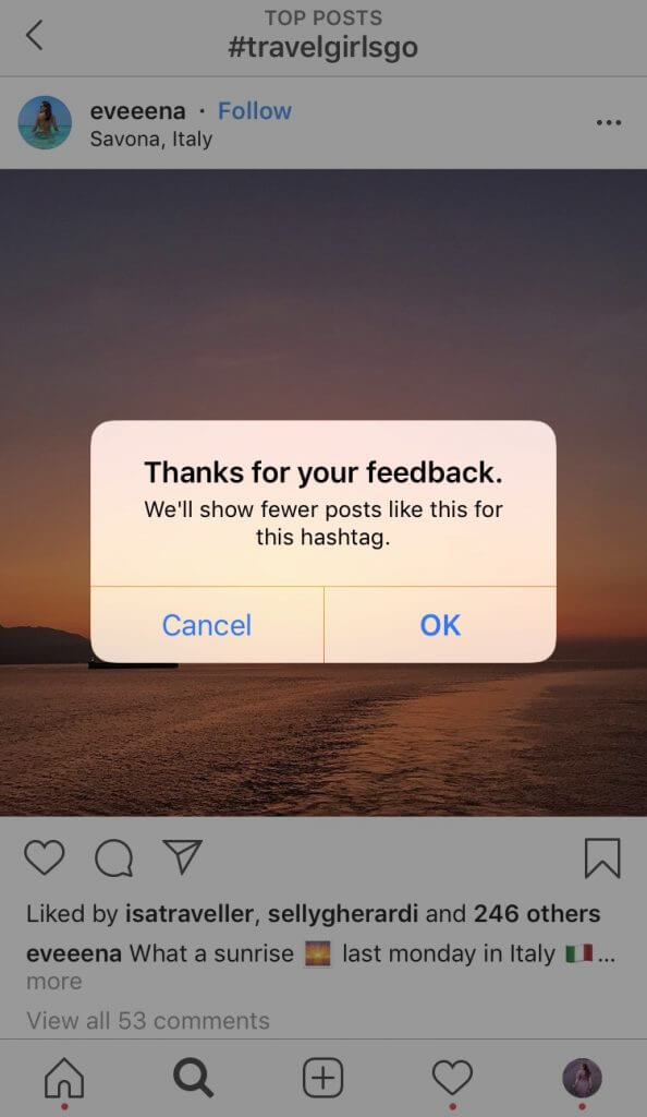 Image showing how to research travel hashtags for Instagram. 