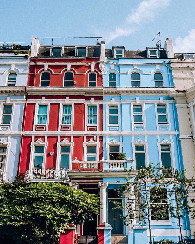 Rainbow houses of Notting Hill London. 