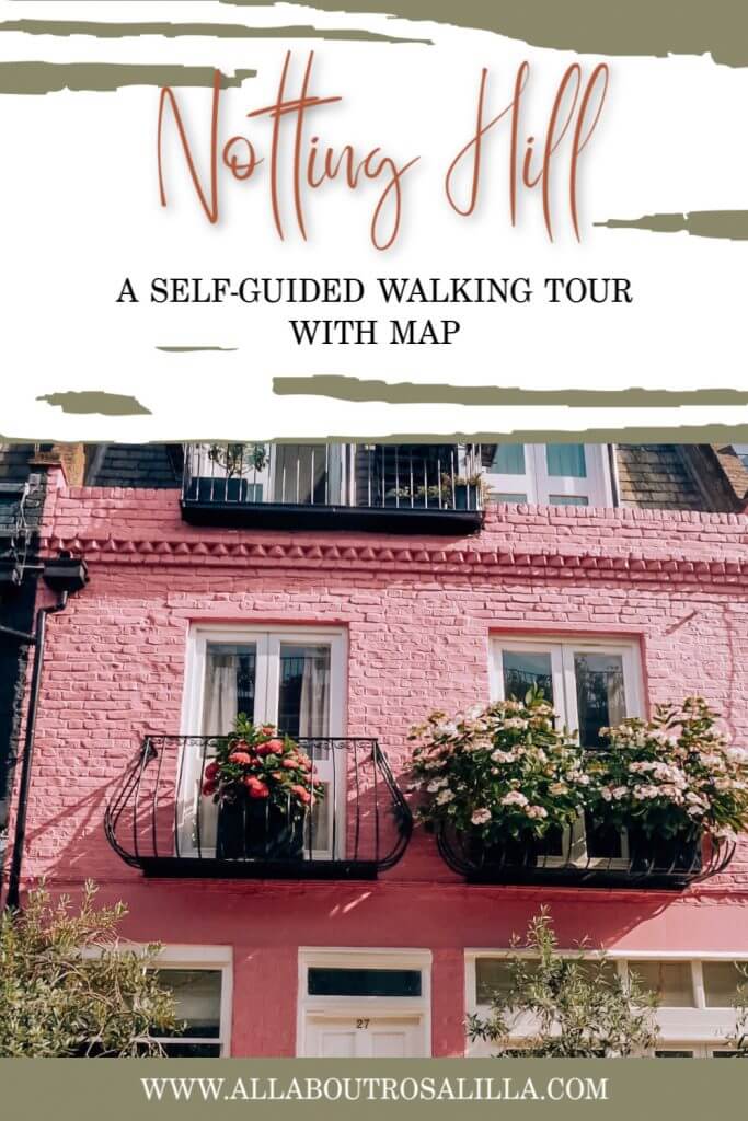 A self-guided Notting Hill walking tour. This 2 hour walking tour takes you around all the hidden streets and mews of this cosmopolitan area of London. Read more on www.allaboutrosalilla.com #nottinghill #walkingtournottinghill #instagramspotsnottinghill #london #thingstodolondon