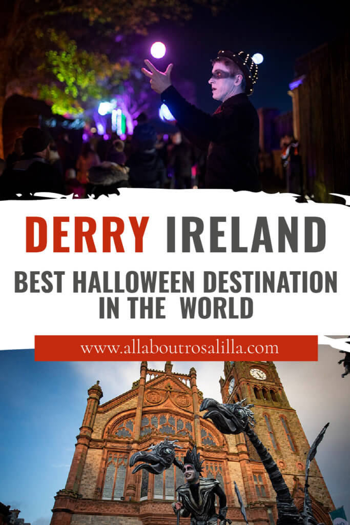 Images of Derry Northern Ireland with text overlay Derry Ireland Best Halloween Destination in the World