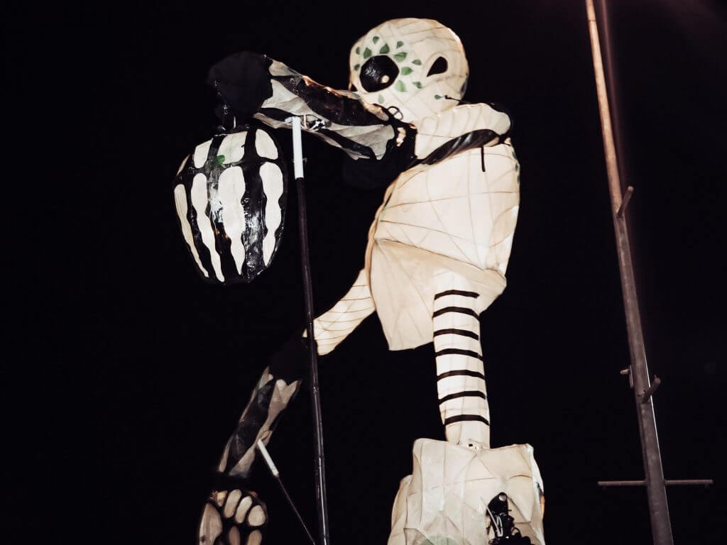 Skeleton float at the Halloween parade during the Halloween festival in Derry the best place for Halloween in the world