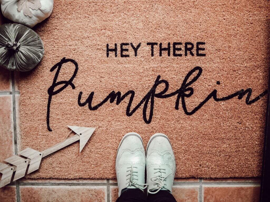 Decorate your home for fall with a Hey There Pumpkin Doormat.