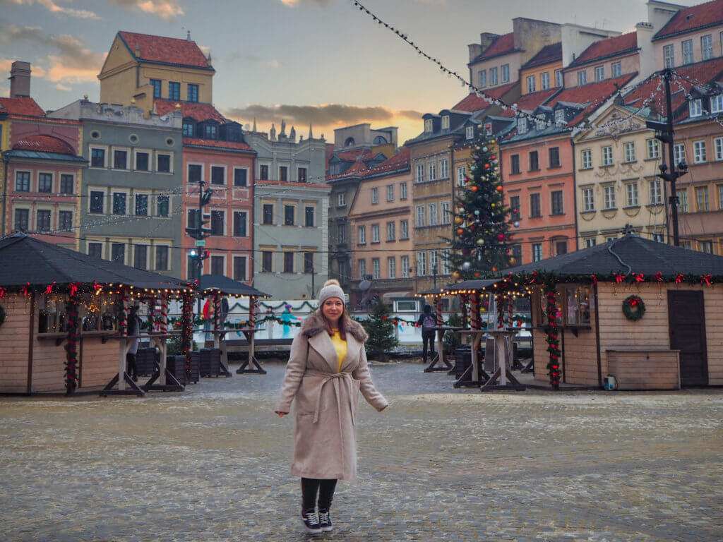 Woman enjoying Warsaw at Christmas