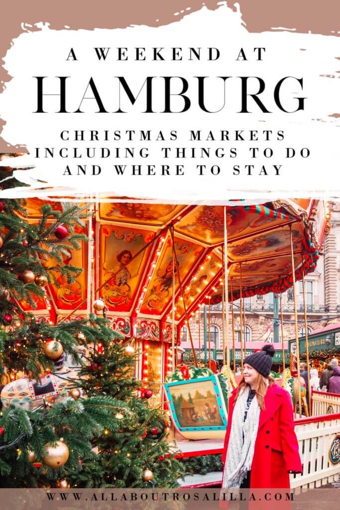 Girl in red coat at a Carousel at the Hamburg Christmas Markets