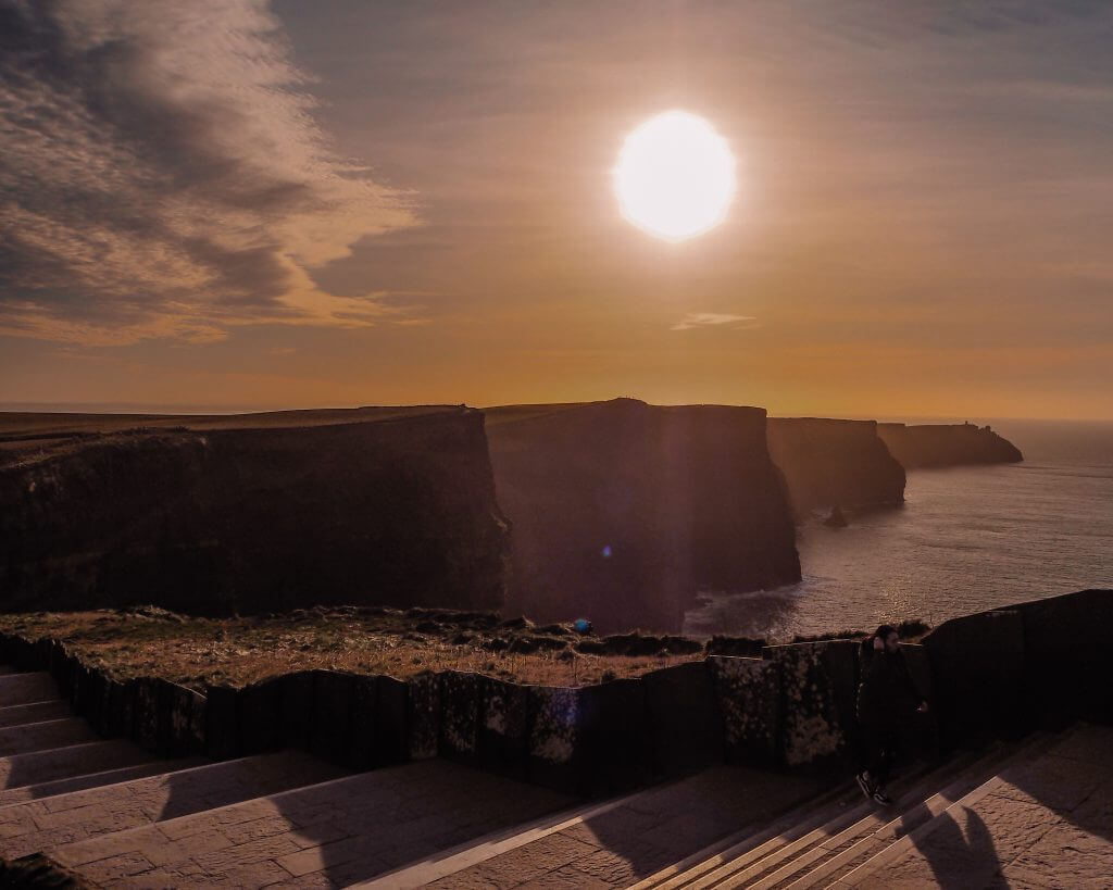 The Cliffs of Moher in Ireland at sunset