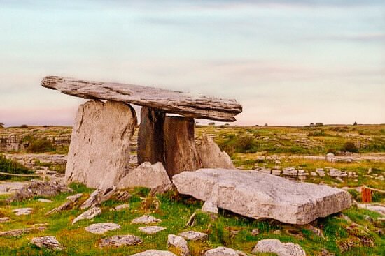 Portal dolman in Ireland. A large flagstone being held up by four vetical stones to represent a table. A traditional Irish burial site.