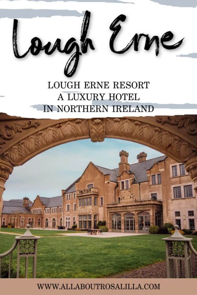 Image of Lough Erne resort with text overlay Lough Erne resort, a luxury hotel in Northern Ireland