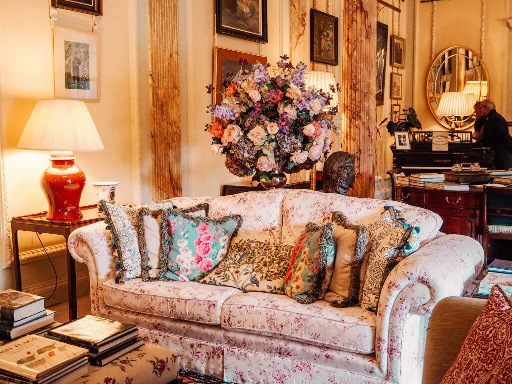 Floral couch and shabby chic decor in northern ireland castle of Hillsborough