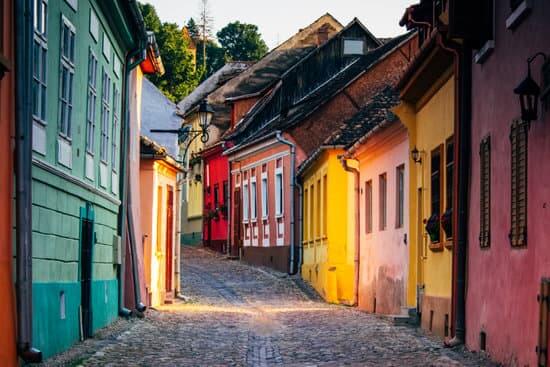 Colourful streets of Sighisoara Transylvania Romania
