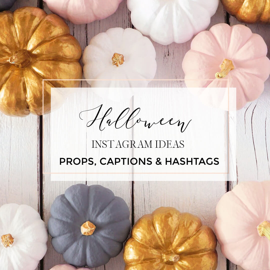 Pumpkins with text overlay Halloween Instagram Ideas, props, captions and hashtags