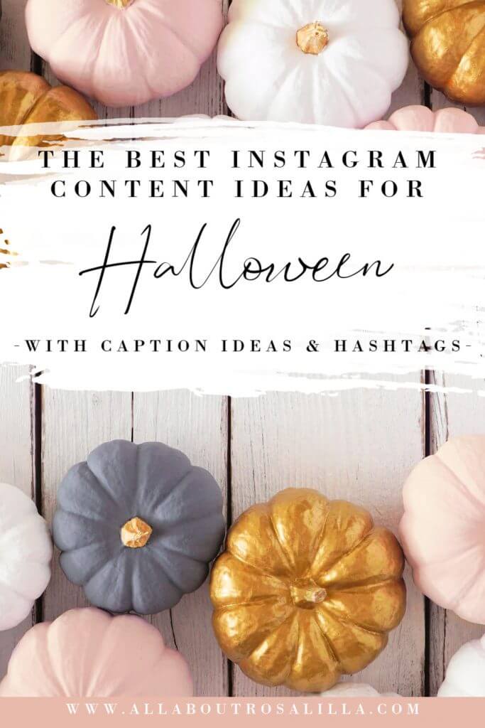 Image of pastel pumpkins with text overlay Halloween Instagram Ideas