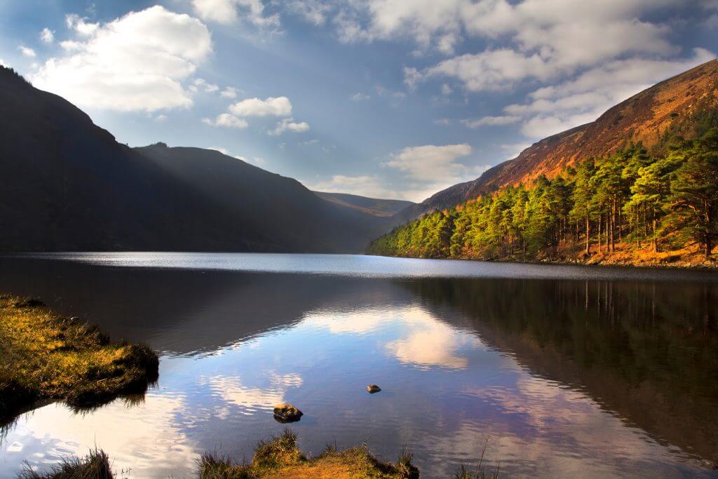 Lower lake of Glendalough during autumn in Wicklow Ireland