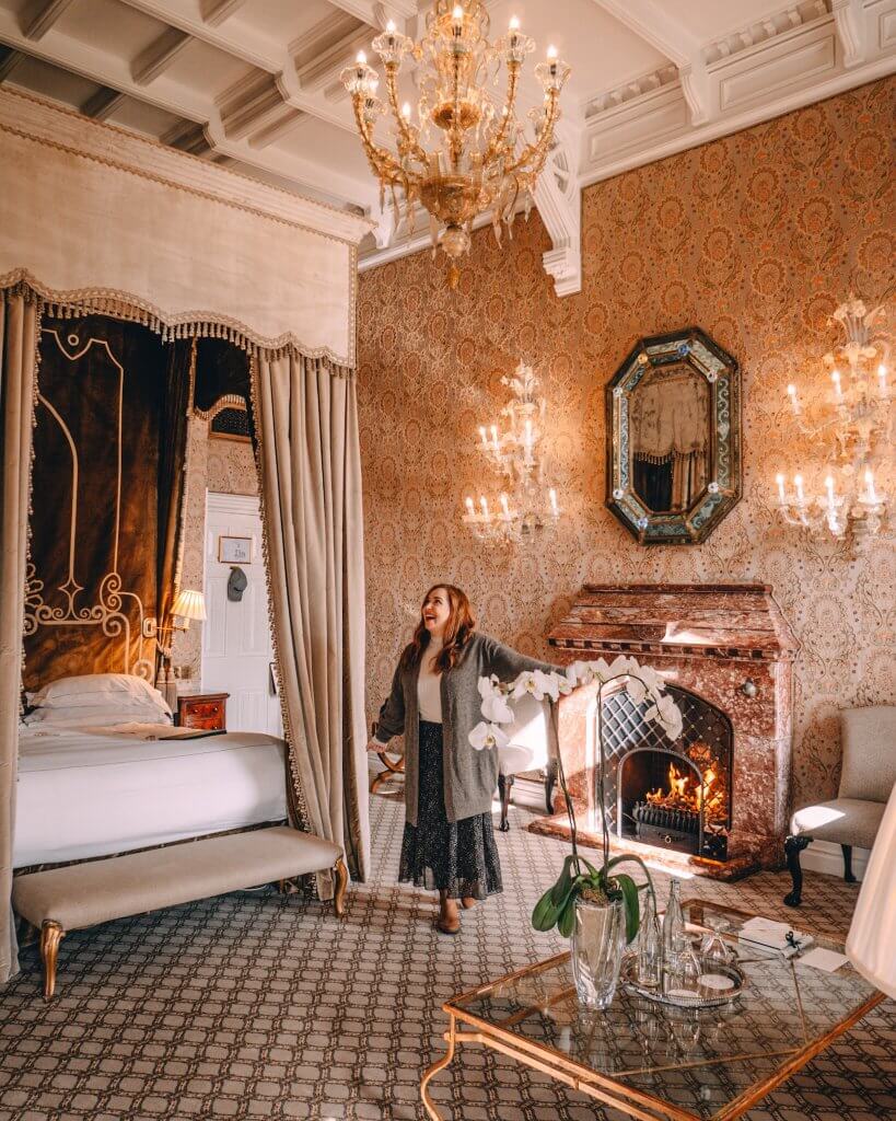 Interior of bedroom at Ashford Castle Hotel in Ireland. Travel blogger hotel collaboration