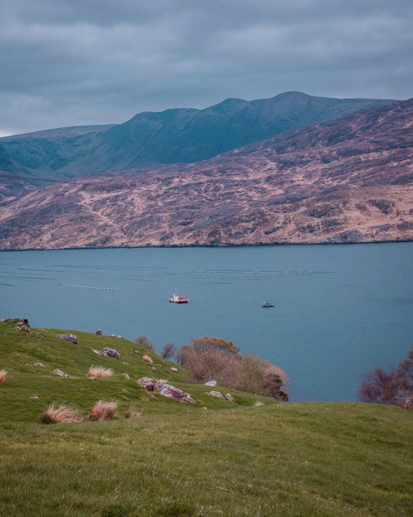 Fishing boat in Killary Fjord in Connemara Ireland