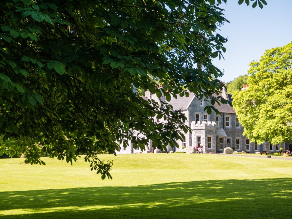 Mount Falcon Estate Ireland framed by a horse chestnut tree