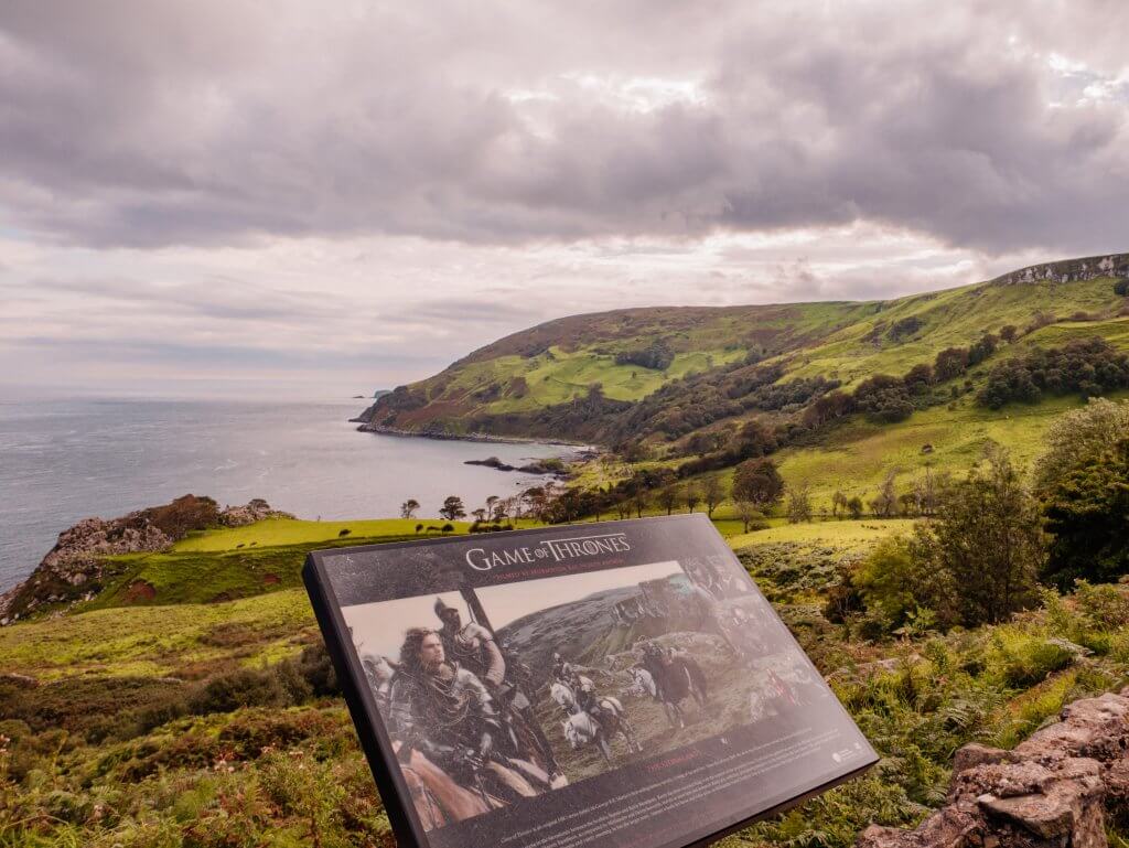 Game of Thrones sign showing which Game of Thrones scenes were filmed at Murlough Bay in Northern Ireland
