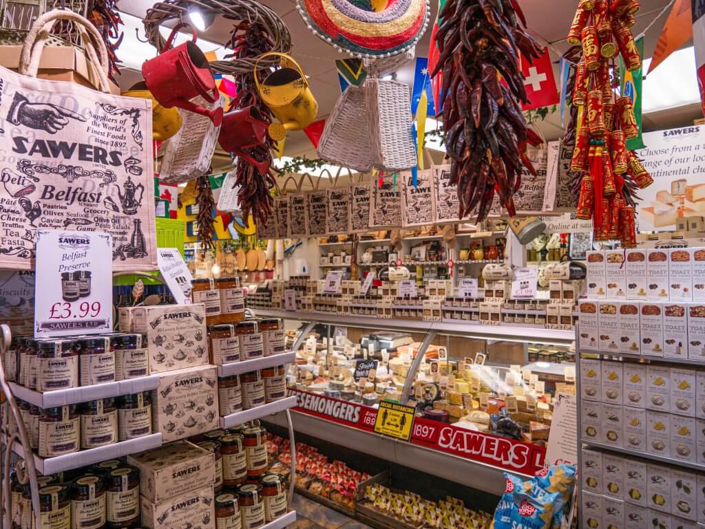 Walking tour Belfast takes you inside Sawers Deli in the heart of Belfast