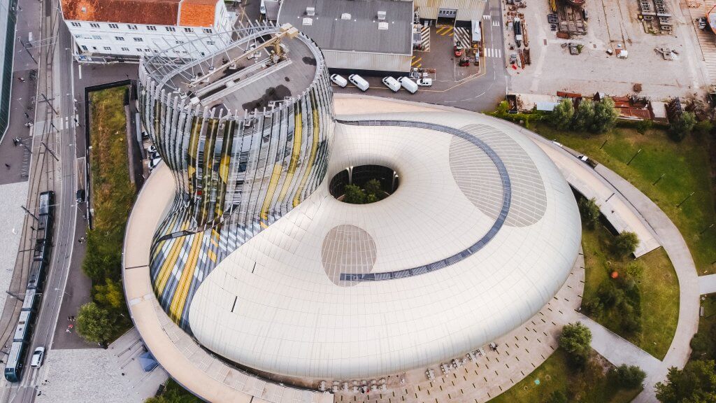 Aerial view of Cite du Vin one of the many things to see in Bordeaux France