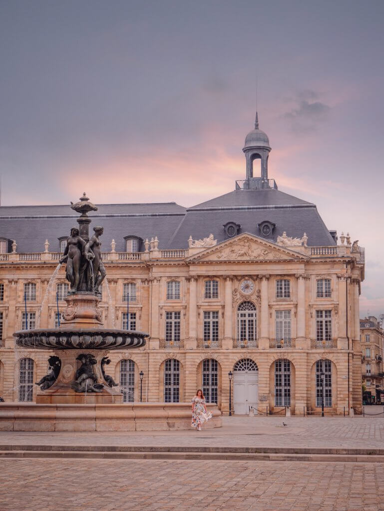 Place de la Bourse in Bordeaux France at sunset