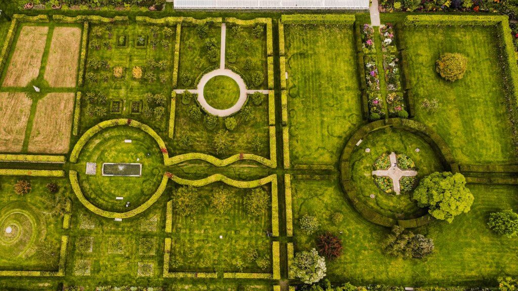 Aerial view of the walled gardens at Glenarm Castle a hidden gem along the Antrim Coastal Route