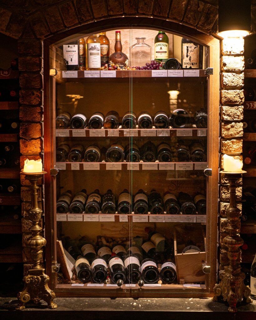 Wine rack in the wine cellar at Sheen Falls Lodge