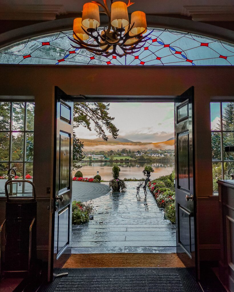 The entrance of Sheen Falls Lodge one of the best 5 star hotels in Ireland