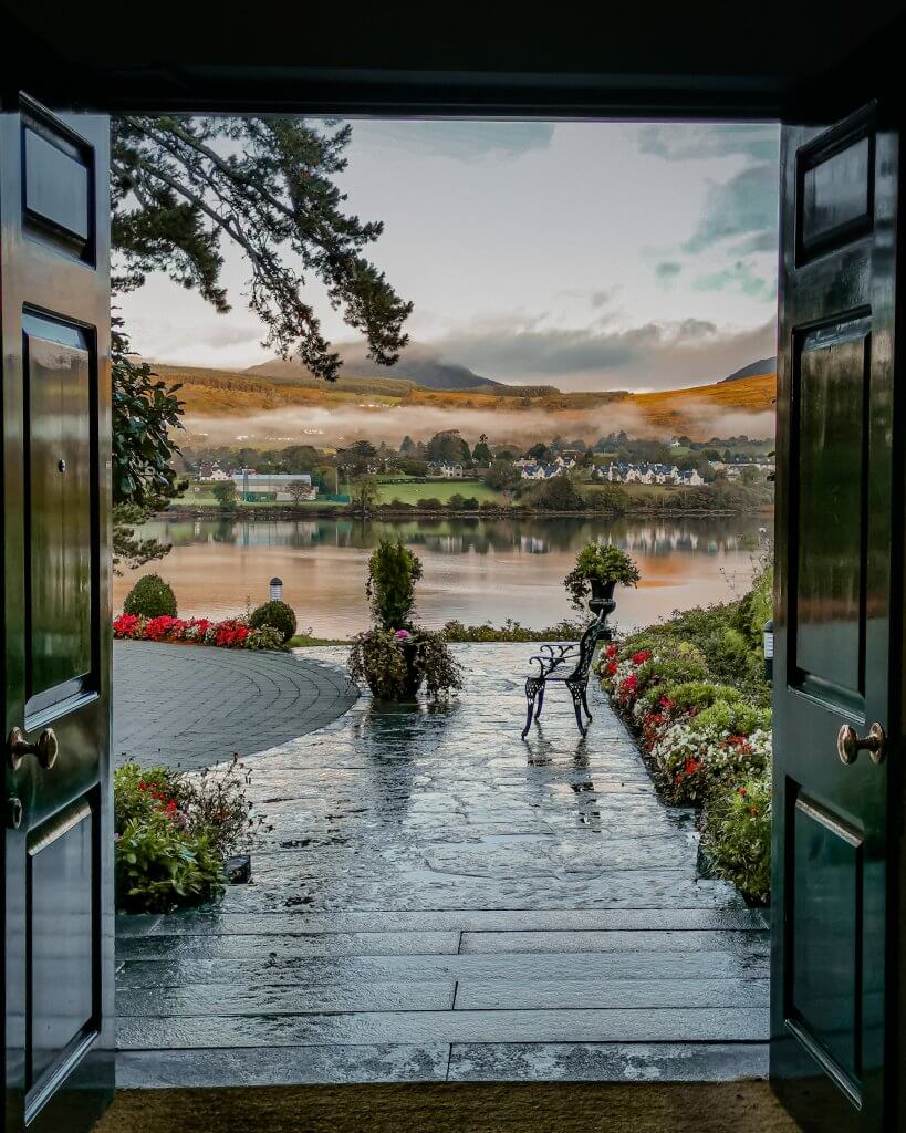 Entrance of Sheen Falls Lodge a luxury 5 star hotel in Ireland