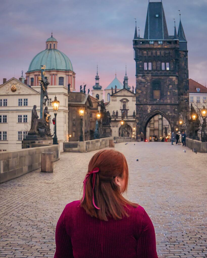 Prague Instagram Spots, woman at Charles Brisdge in Prague