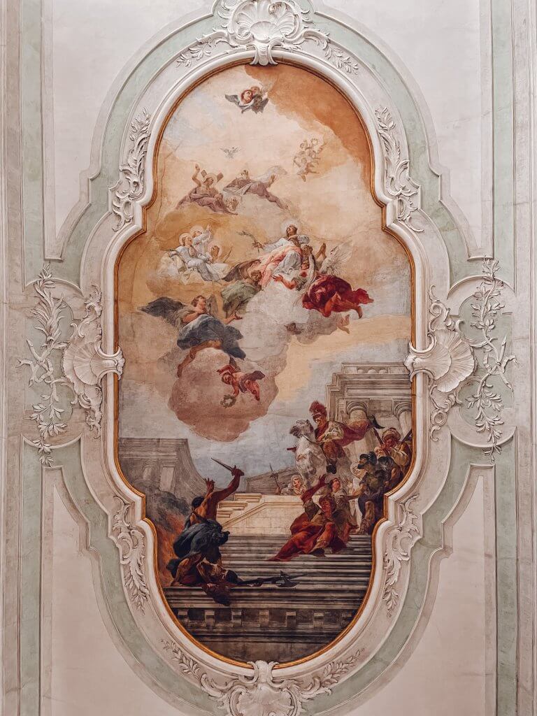 Painted ceiling of Madonna dell'Orto church in Venice Italy