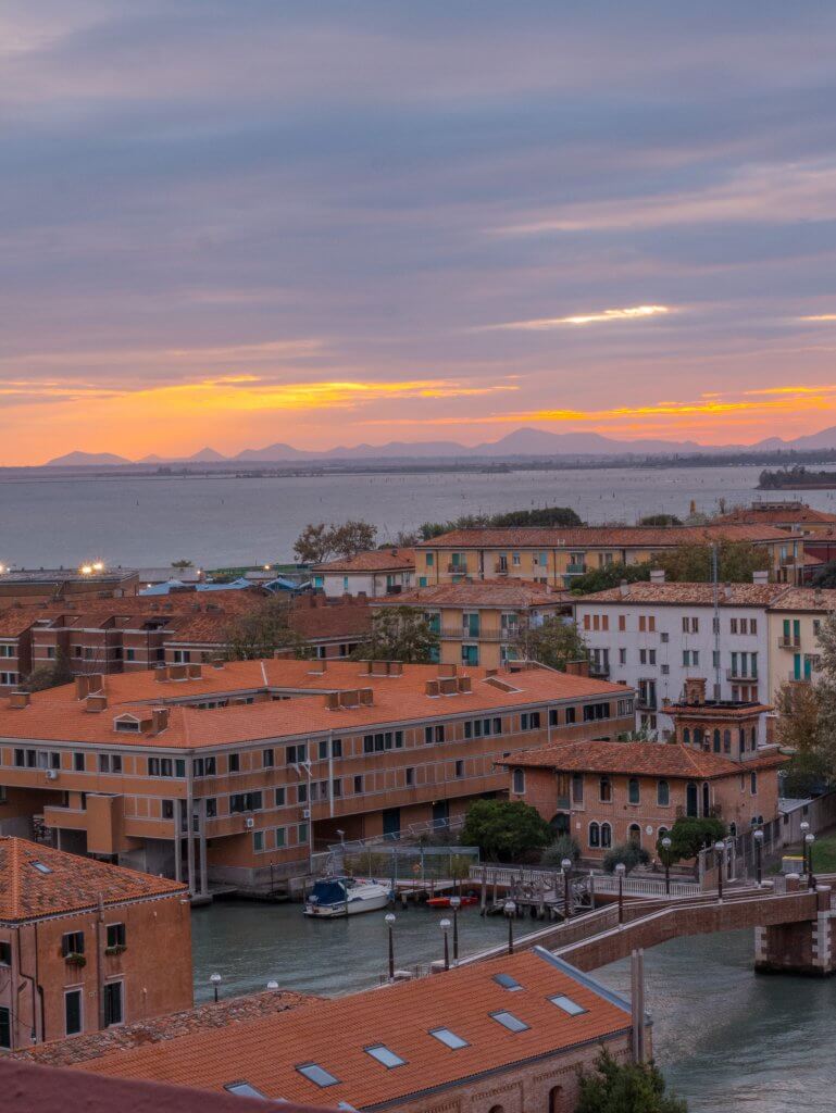 Rooftop views of Venice at sunset. Venice Instagram Spots.