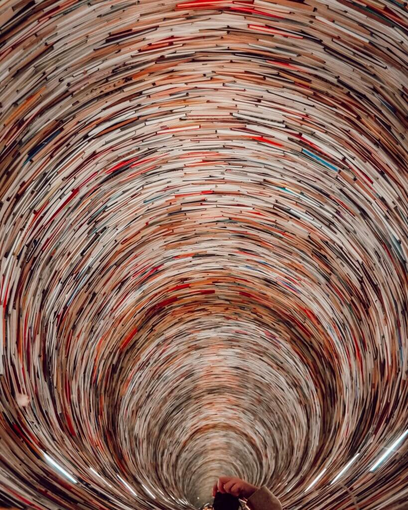 Tower of books at the Municipal Library in Prague