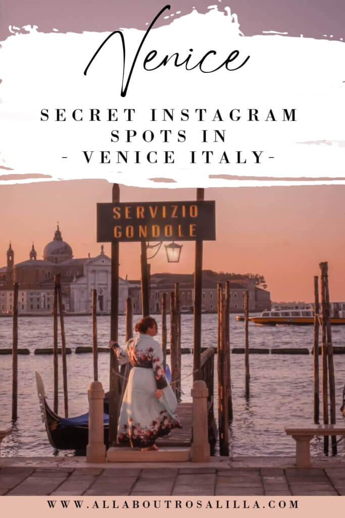 Gondolas in Venice with text overlay Secret Instagram Spots in Venice Italy