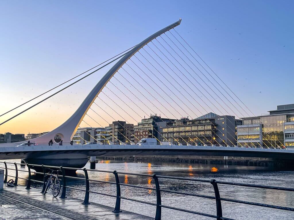 Sunset at Samuel Beckett Bridge in Dublin Ireland
