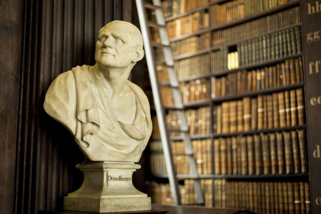 A statue in the long room trinity college dublin