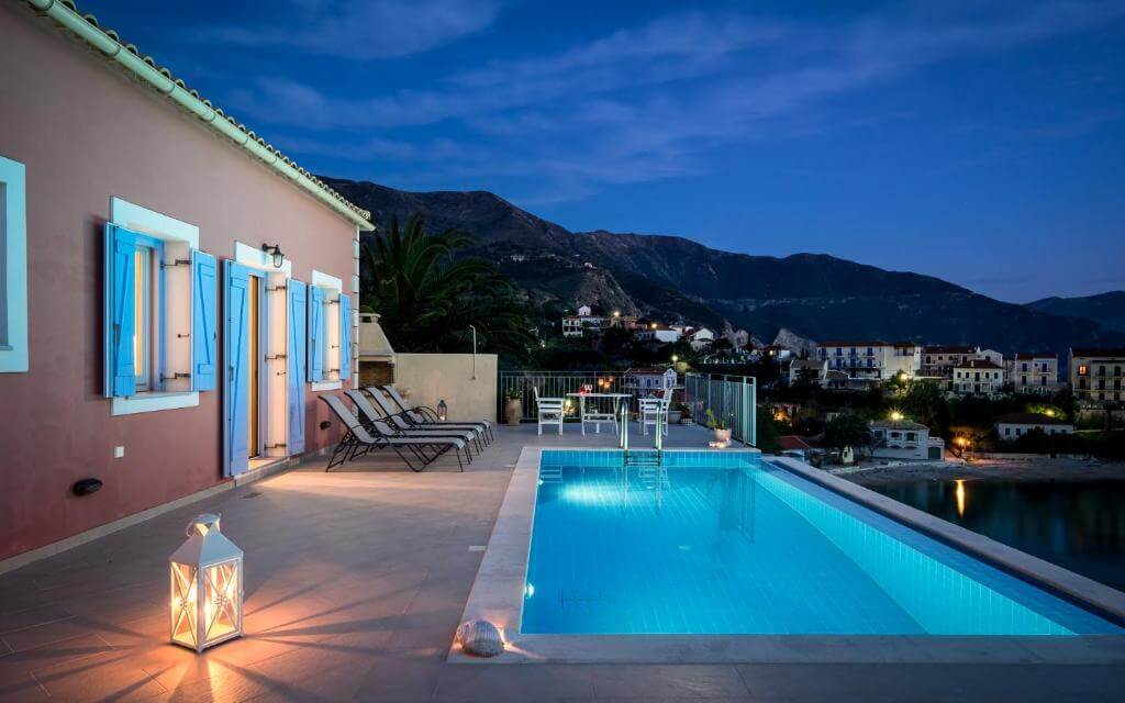 Pool of Assos View in Kefalonia at night