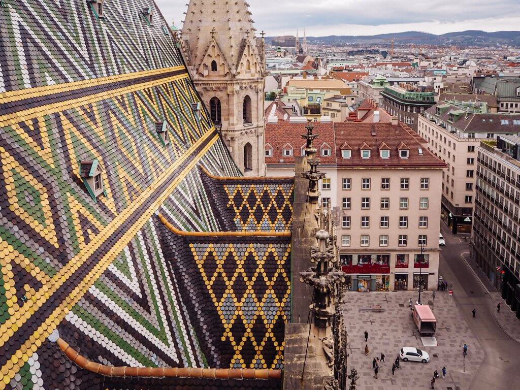 Rooftop views of St Stephen's cathedral in Vienna Austria