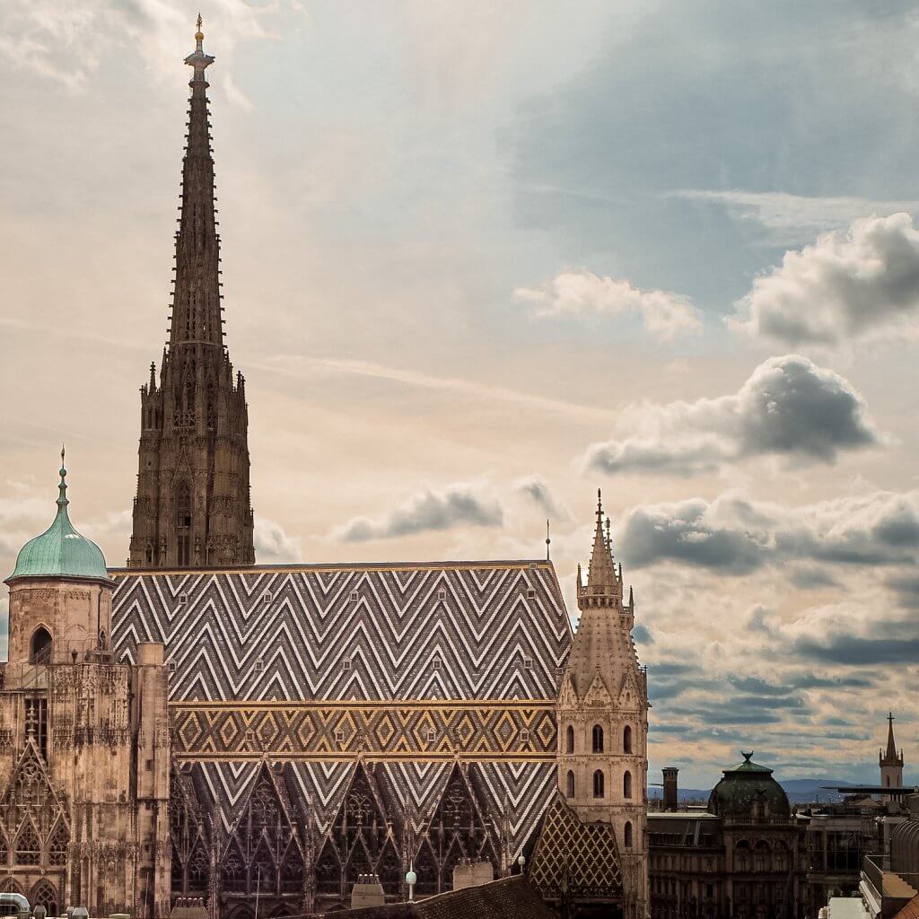 Rooftop view of St Stephens cathedral in Vienna Austria